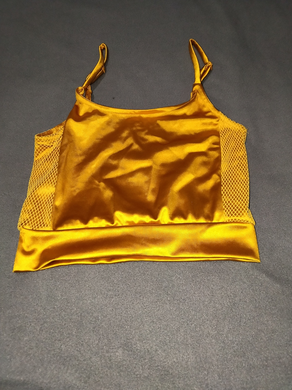 Heart Hips Satin Mesh-Panel Camisole in Golden Yellow
